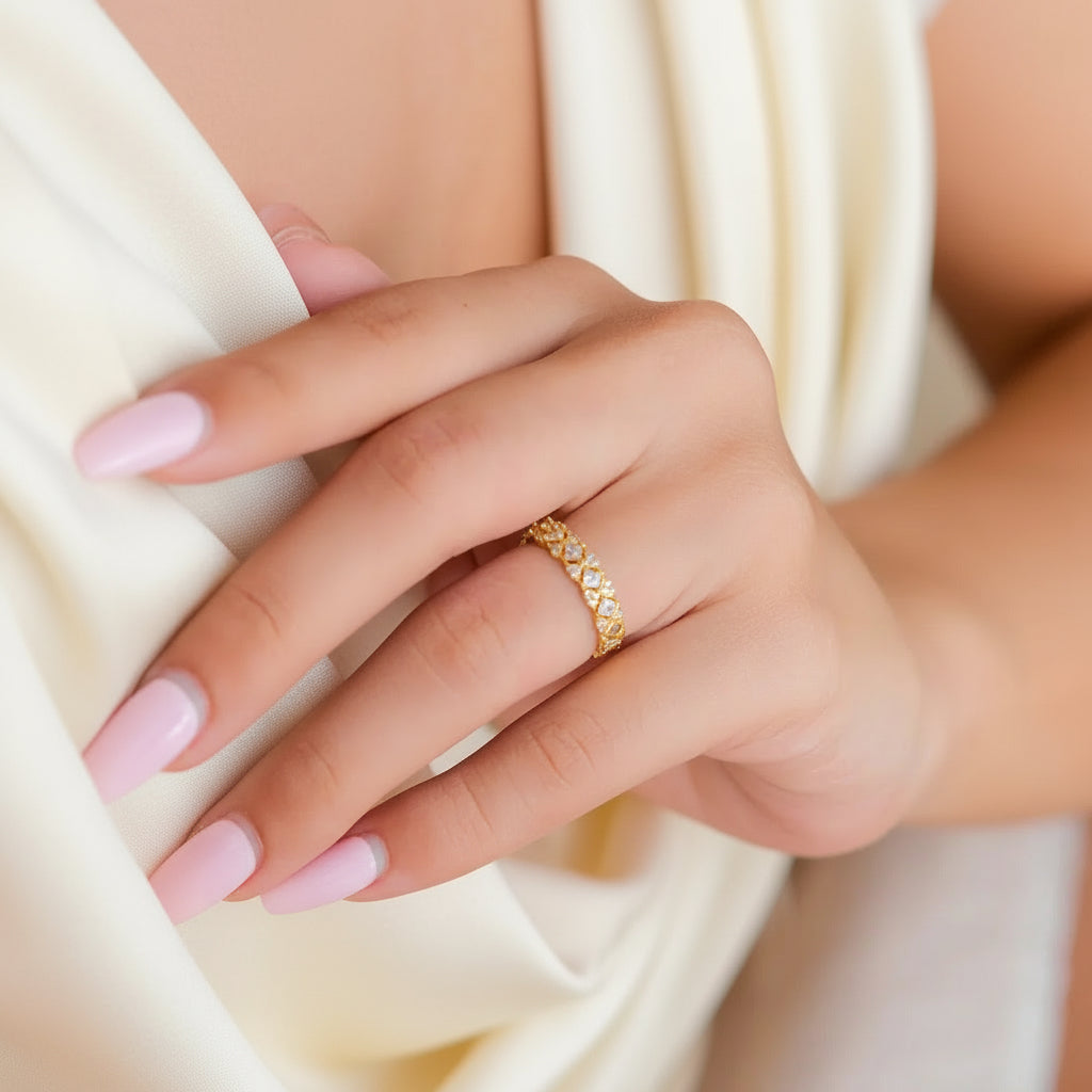 Adjustable Ring – Waterproof Tarnish-Free Stainless Steel Textured Gold Ring