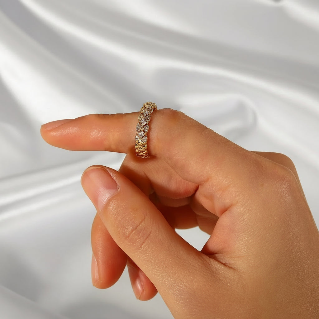 Adjustable Ring – Waterproof Tarnish-Free Stainless Steel Textured Gold Ring