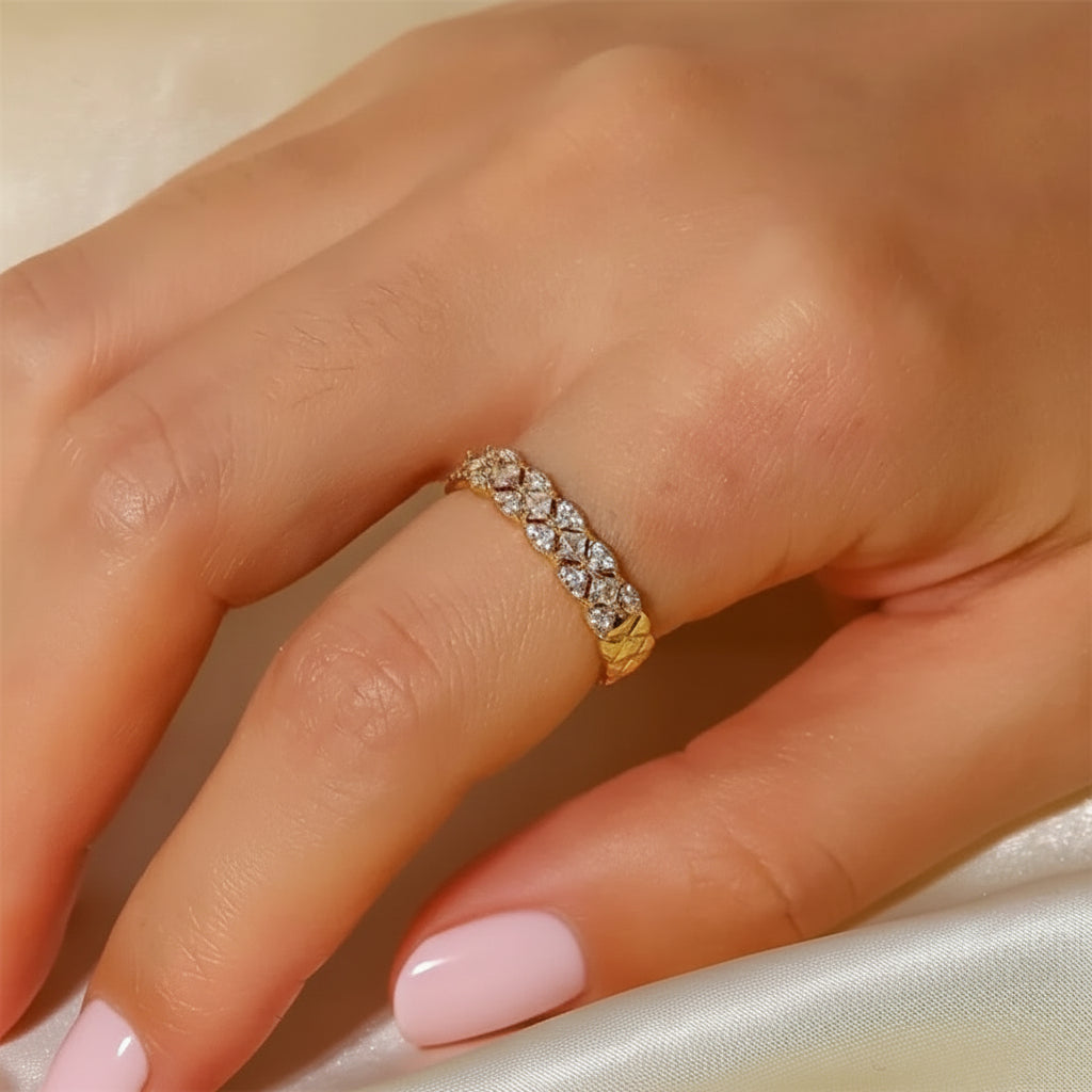 Adjustable Ring – Waterproof Tarnish-Free Stainless Steel Textured Gold Ring