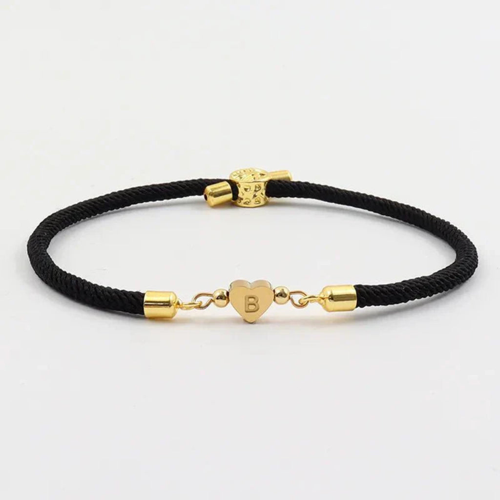 Vera - Adjustable Heart Letter Initial Bracelets Black