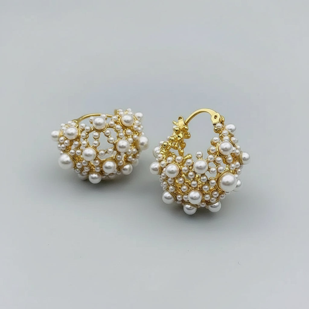 Luna - Dainty Pearl Hoop Earrings