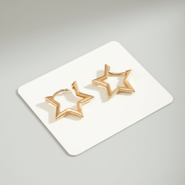 Moon Huggie Earrings - Star Hoops