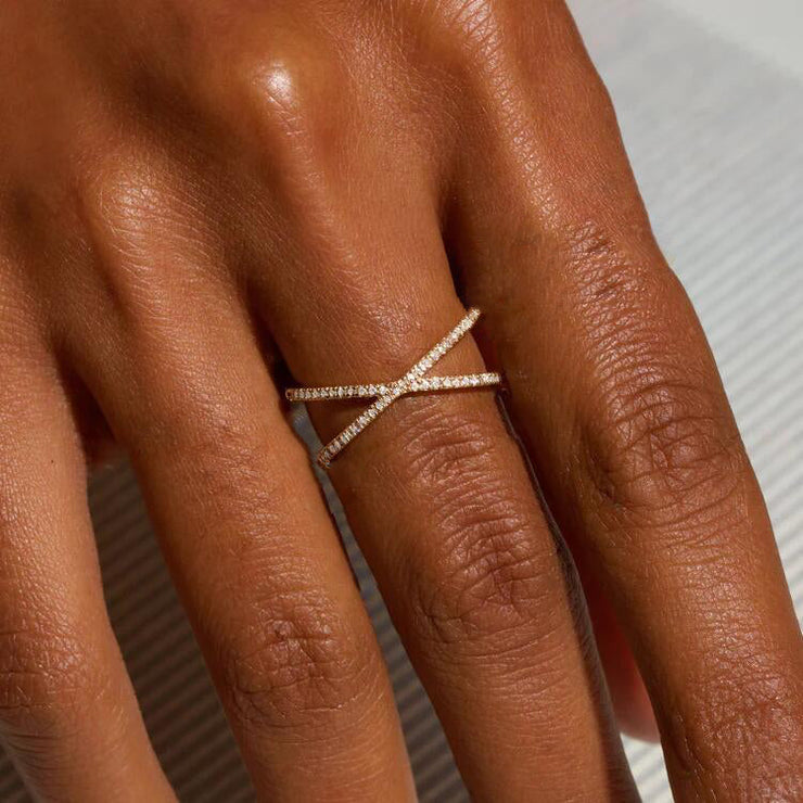 Nia - Gold Diamond Cross Ring