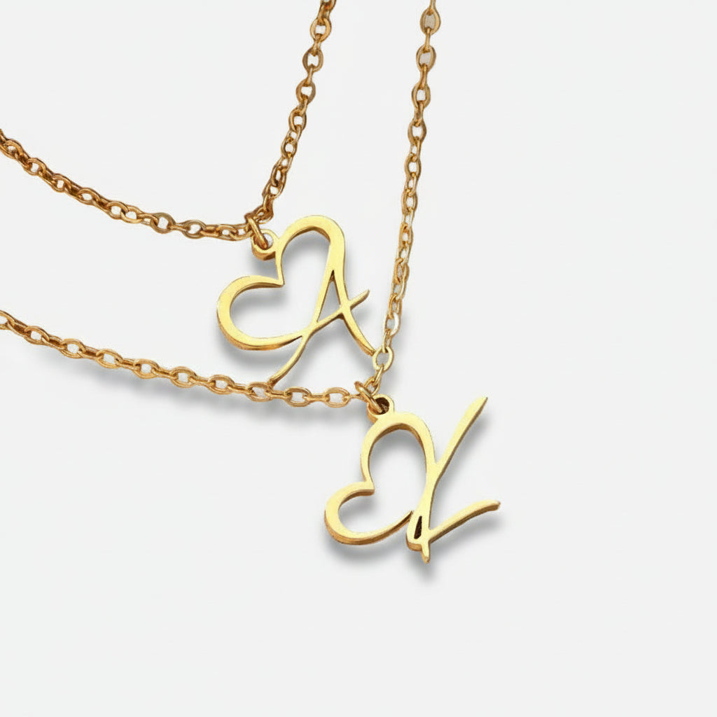 Saphira - Dainty Heart Letter Initial Necklace