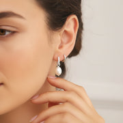 Susie | Silver Huggie Pearl Drop Earrings