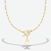 Paperclip Letter Initial Circle Lock Clasp Necklace