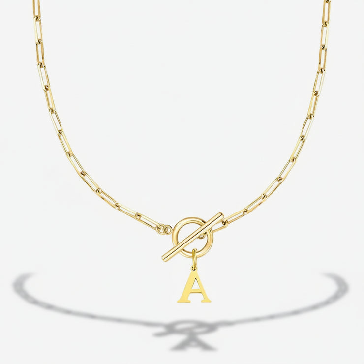 Paperclip Letter Initial Circle Lock Clasp Necklace
