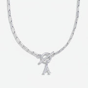 Paperclip Letter Initial Circle Lock Clasp Necklace