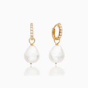 Susie | Silver Huggie Pearl Drop Earrings