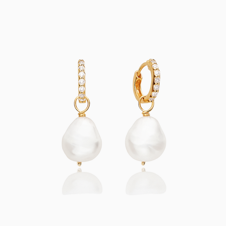 Susie | Silver Huggie Pearl Drop Earrings