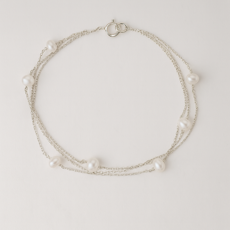 Silver Layered Pearl Bracelet