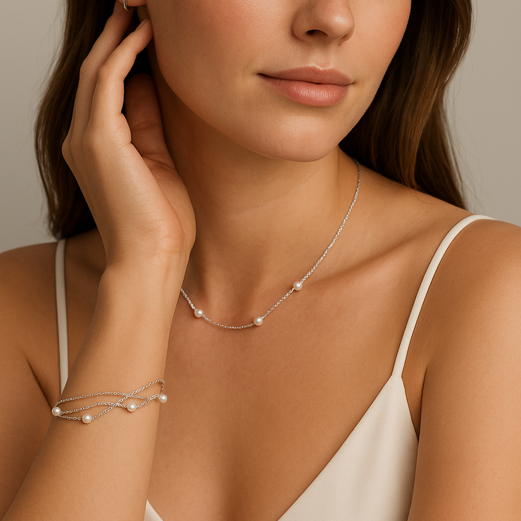 Silver Layered Pearl Bracelet