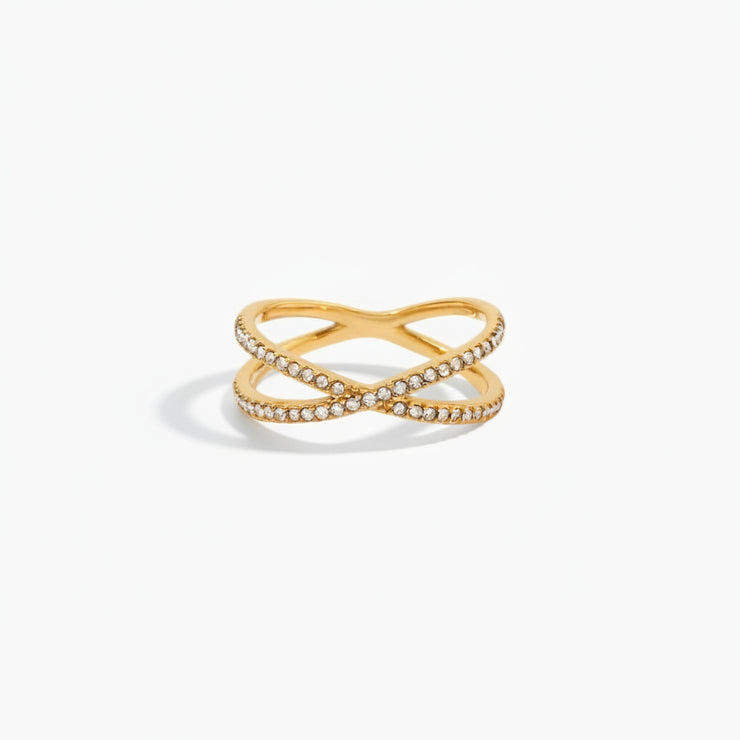 Nia - Gold Diamond Cross Ring