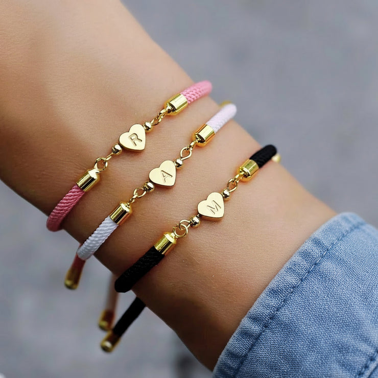 Nora - Adjustable Heart Letter Initial Bracelets Black