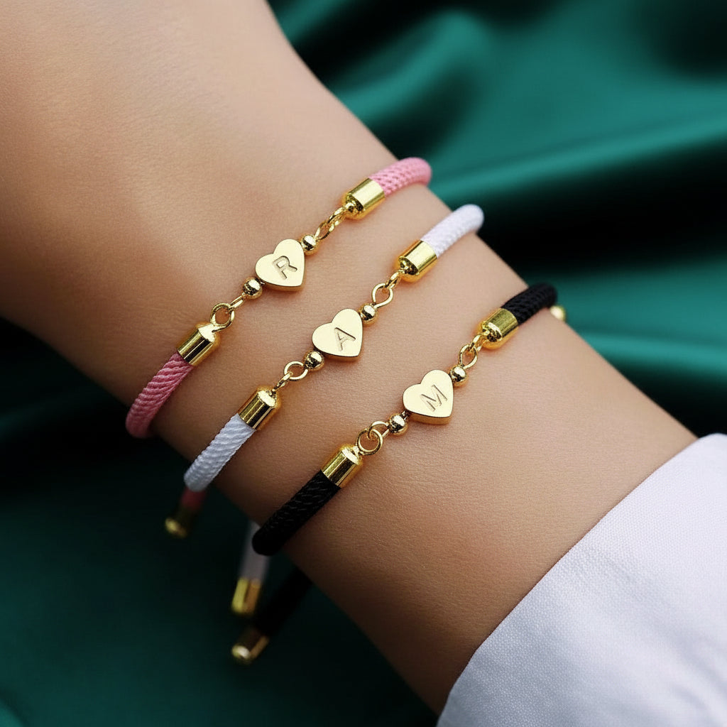Vera - Adjustable Heart Letter Initial Bracelets White