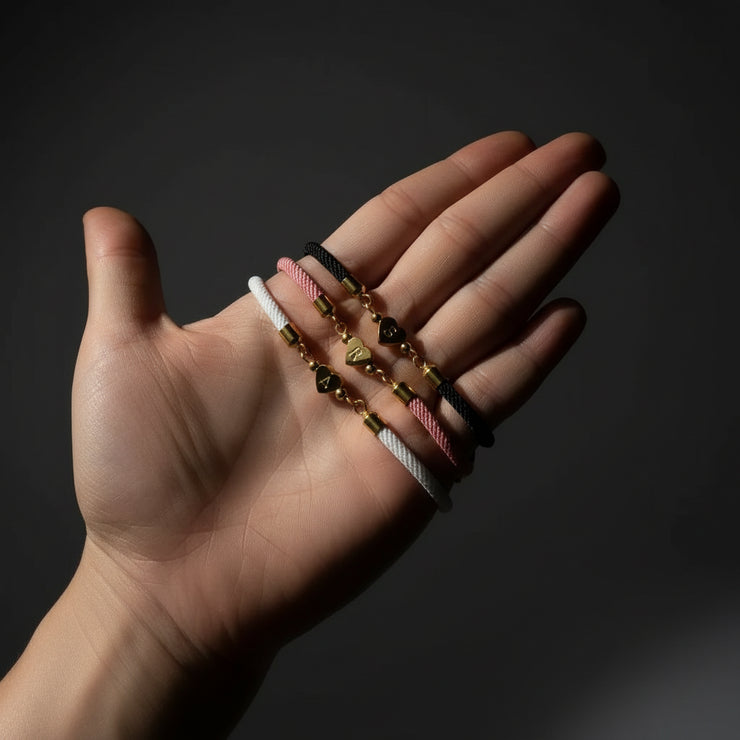 Nora - Adjustable Heart Letter Initial Bracelets Black