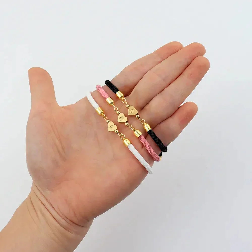 Vera - Adjustable Heart Letter Initial Bracelets Pink