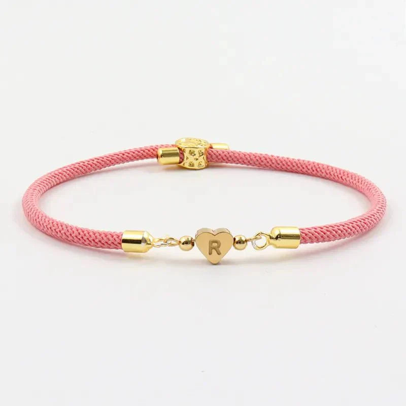 Vera - Adjustable Heart Letter Initial Bracelets Pink