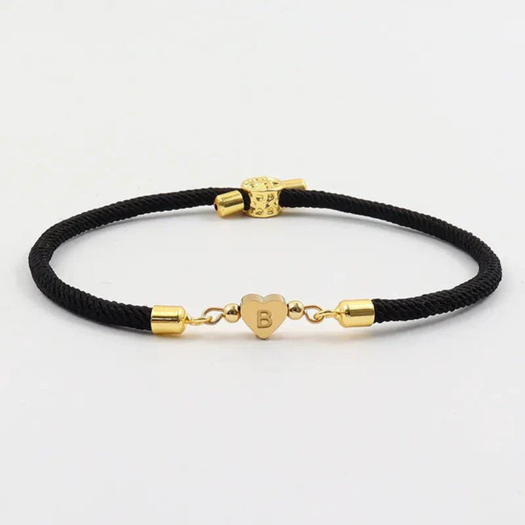Nora - Adjustable Heart Letter Initial Bracelets Black
