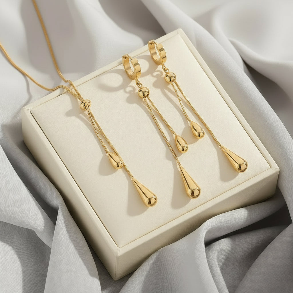 Ismara - Adjustable Pull Droplet Necklace & Earrings