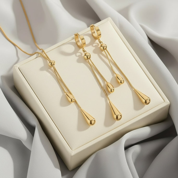 Ismara - Adjustable Pull Droplet Necklace & Earrings