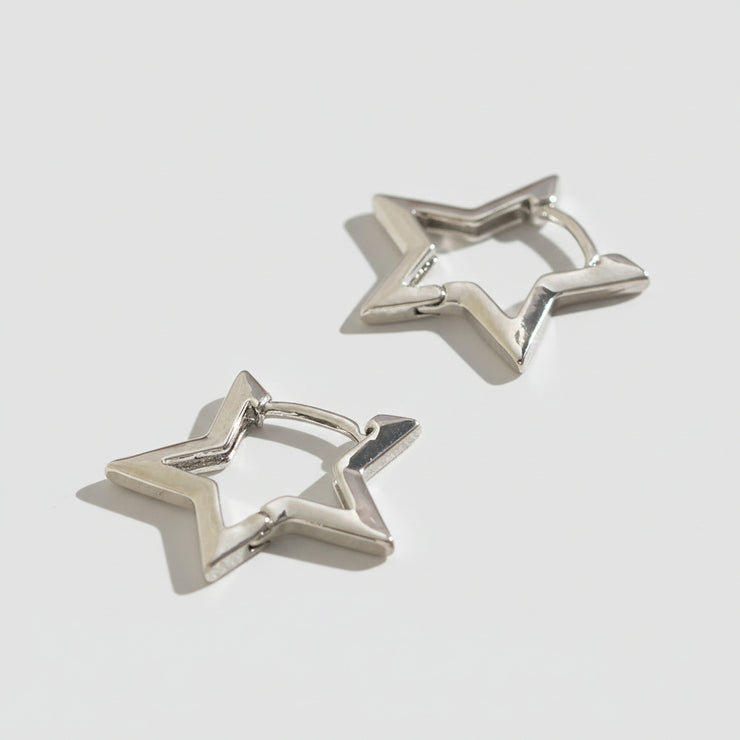 Moon Huggie Earrings - Star Hoops
