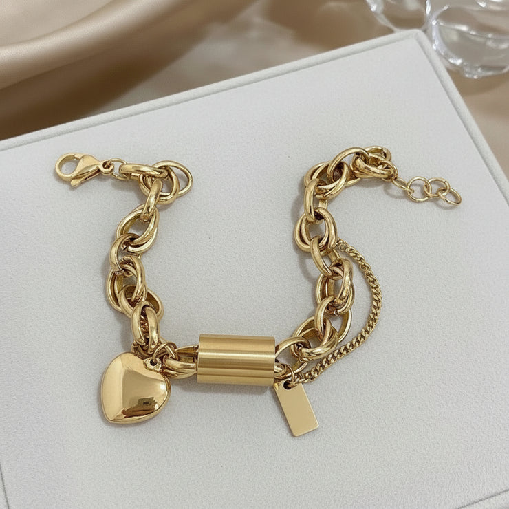 Isla - Chunky Chain Heart Bracelet Gold
