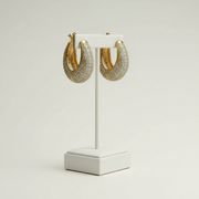 Stella - Chunky Glittering Diamond Hoop Earrings White