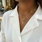 Paperclip Letter Initial Circle Lock Clasp Necklace
