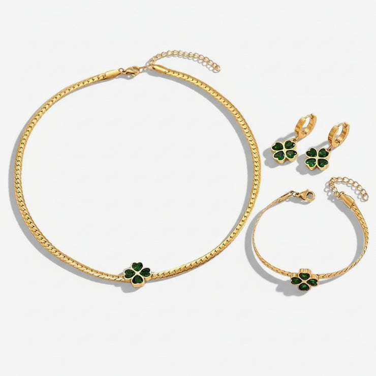 Mila - Emerald Four Leaf Clover Jewelry Set
