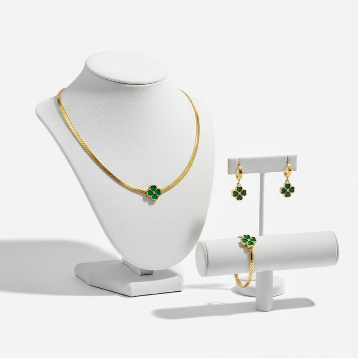 Mila - Emerald Four Leaf Clover Jewelry Set