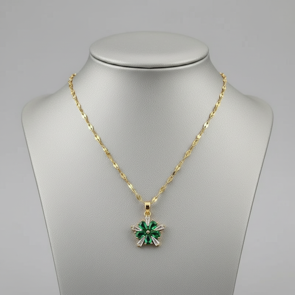 Roselle - Iconic Dainty Necklace Emerald Petals