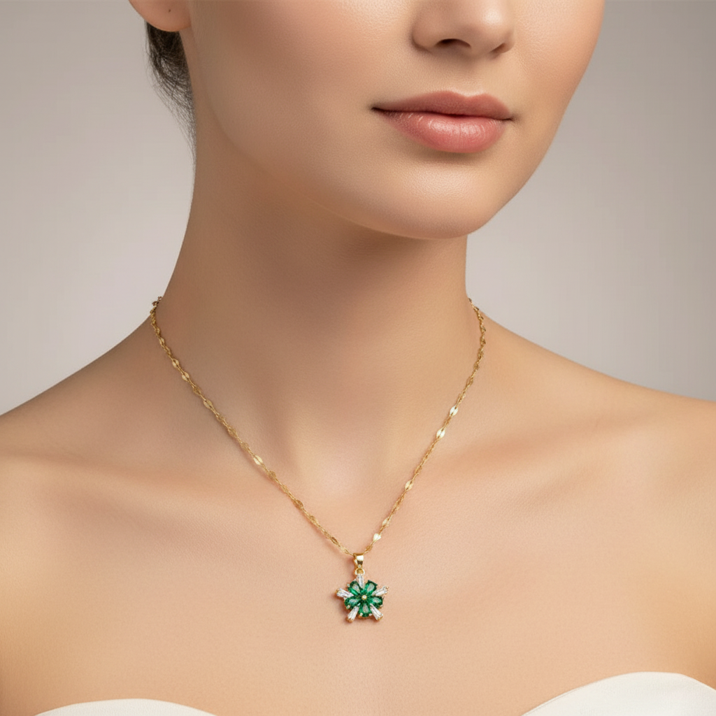 Roselle - Iconic Dainty Necklace Emerald Petals