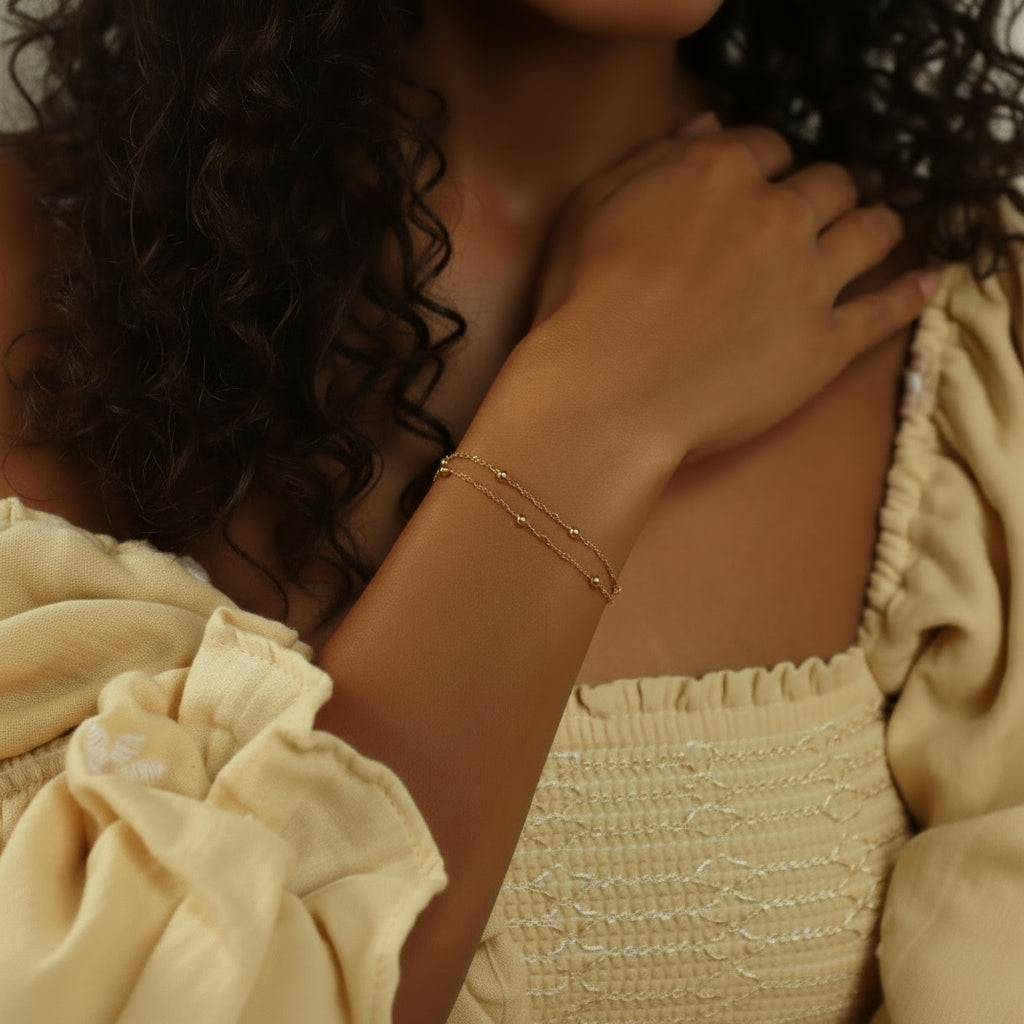 Ripple Bead Double Chain - Layered Bracelet