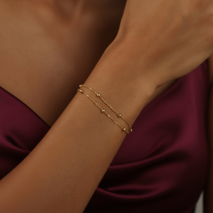 Ripple Bead Double Chain - Layered Bracelet