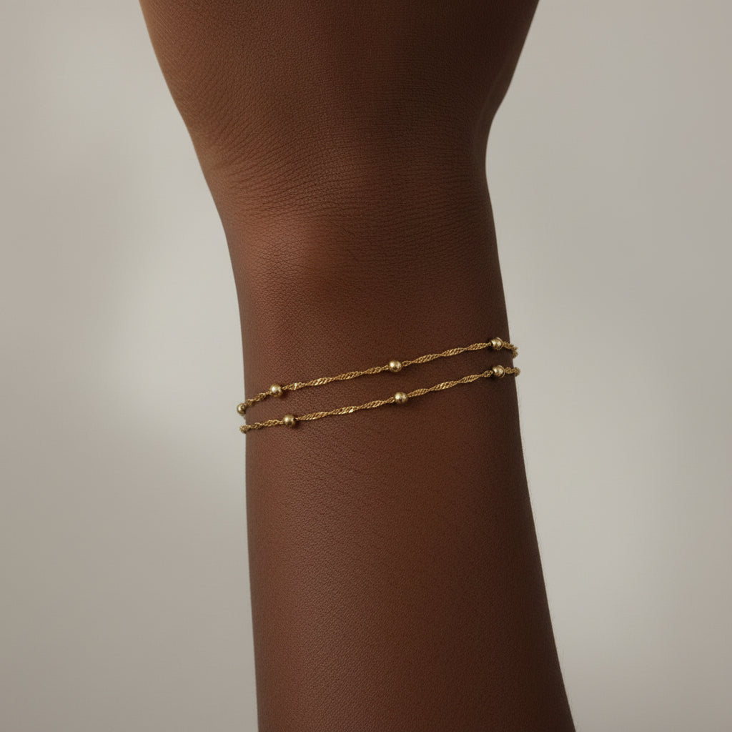 Ripple Bead Double Chain - Layered Bracelet