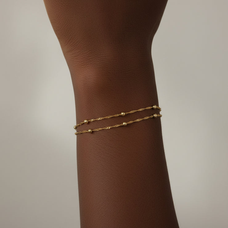 Ripple Bead Double Chain - Layered Bracelet