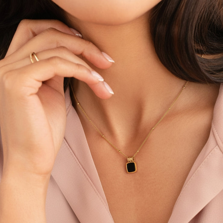 Lucia - Black Pendant Charm Necklace