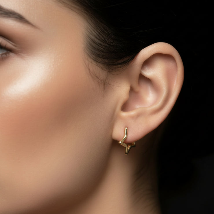 Moon Huggie Earrings - Star Hoops